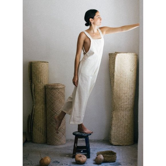 White Cotton Linen Jumpsuit One Size - Picture 2 of 10